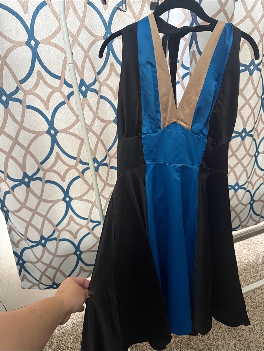 Miss Fortune UK Black and Blue A-Line Halter dress